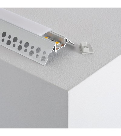Profilé Aluminium Intégration Plâtre/Placo Angle Extérieur Rubans LED jusqu'à 8 mm avec Capot Continu