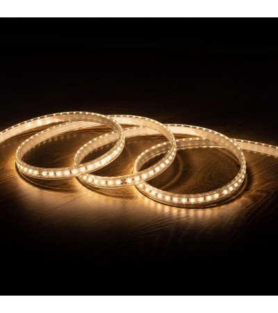 Ruban LED 220V AC 100LED/m Blanc Chaud IP67 sur Mesure Largeur 14mm Coupe tous les 25cm