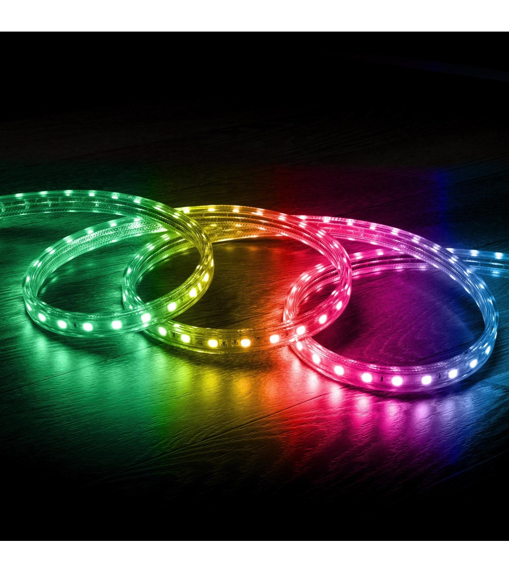 Ruban LED RGB 220V SMD 60 LED/m 10W/m Largeur 16mm Coupe 100cm IP65 - 65319 - vue 1