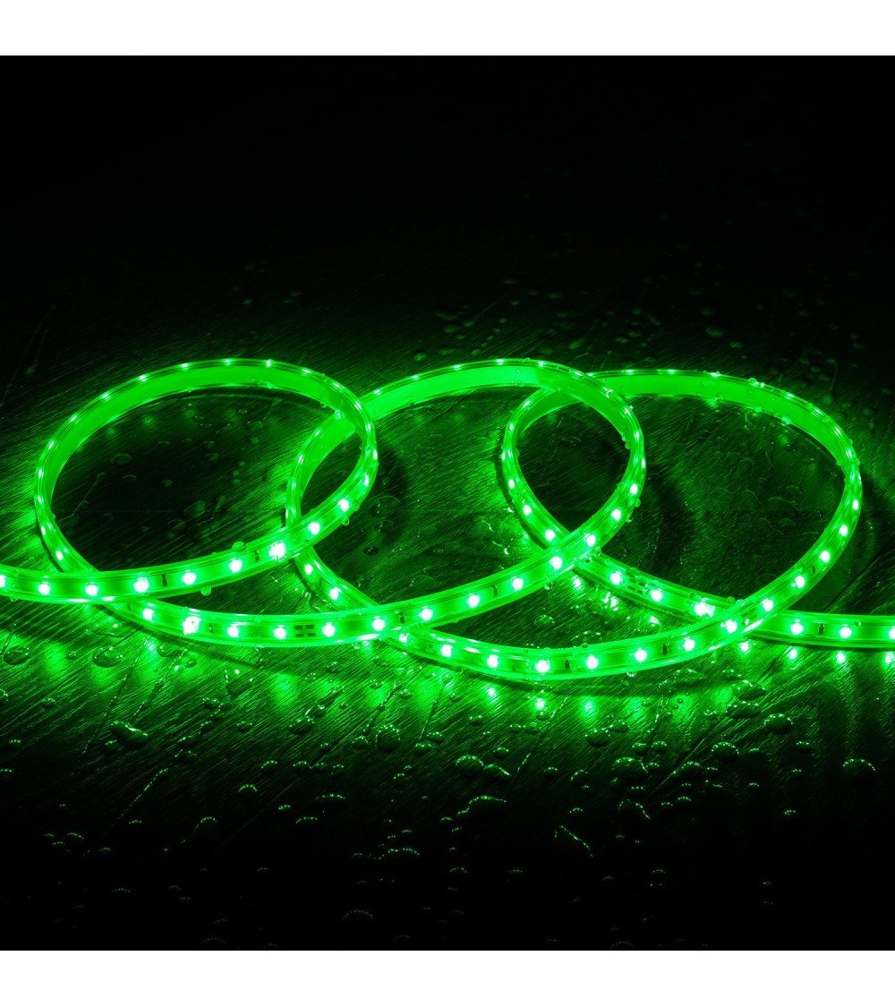 Ruban LED 220V SMD2835 60LED/m Vert IP65 Largeur 12mm Coupe tous les 100cm - 112481 - vue 1