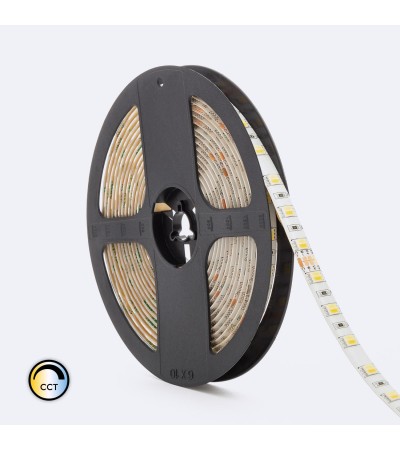 Ruban LED 24V DC 60LED/m 5m CCT Sélectionnable IP65 Largeur 10mm Coupe tous les 5cm - 96547 - vue 1