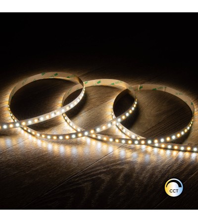 Ruban LED 24V SMD CCT 280 LED/m 5m 12W/m 1200lm/m Largeur 10mm Coupe 5cm IP20 CRI90