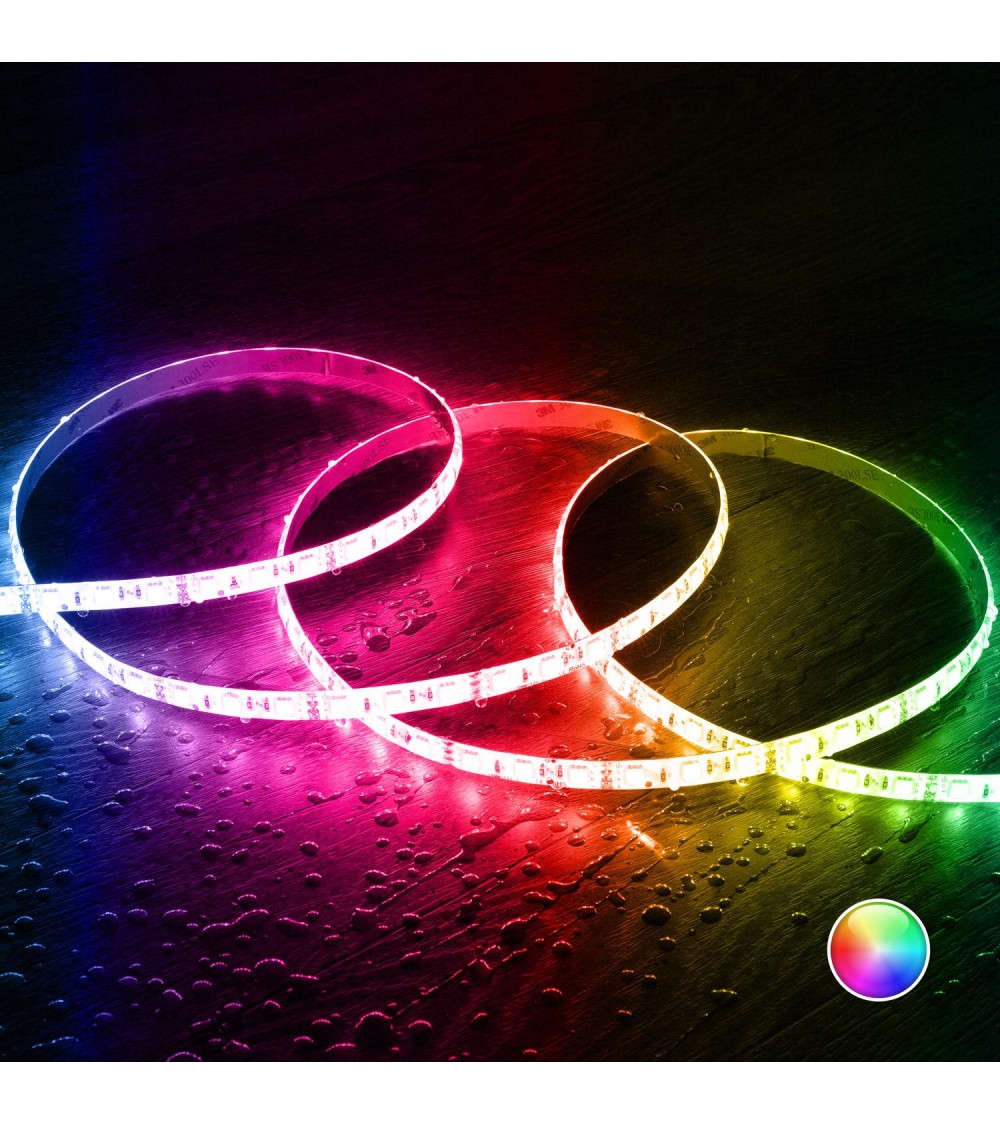 Ruban LED 12V RGB SMD 60 LED/m 5m 9W/m Largeur 10mm Coupe 5cm IP65 - 107595 - vue 1