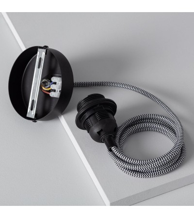 Support à Douille pour Suspension avec Câble Textile Tressé Blanc et Noir - 91154 - vue 5