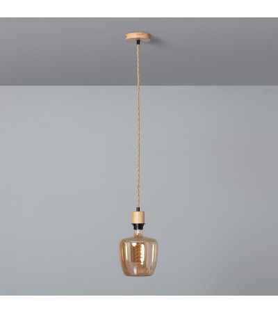Suspension avec Câble Textile Tressé Naturel et Noir sans Abat-jour - 97026 - vue 1
