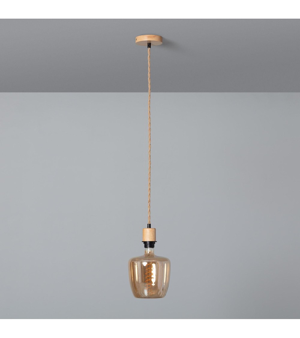 Suspension avec Câble Textile Tressé Naturel et Noir sans Abat-jour - 97026 - vue 1
