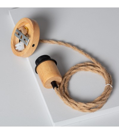 Suspension avec Câble Textile Tressé Naturel et Noir sans Abat-jour - 97026 - vue 4