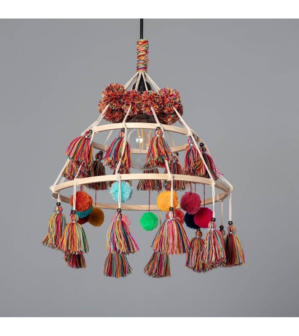 Suspension Bois et Coton Pompon Cuzco - 95312 - vue 1