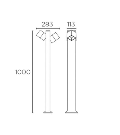 Balise LED Extérieure 22W en Saillie sur pied 100cm Cubus Bollard LEDS-C4 55-9944-Z5-CL - 69913 - vue 3
