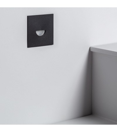 Balise Murale Extérieure LED 2W Encastrable Aluminium Carrée Noire Guell