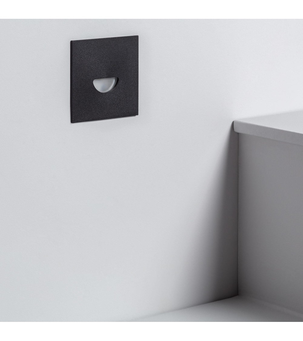 Balise Murale Extérieure LED 2W Encastrable Aluminium Carrée Noire Guell - 87232 - vue 1