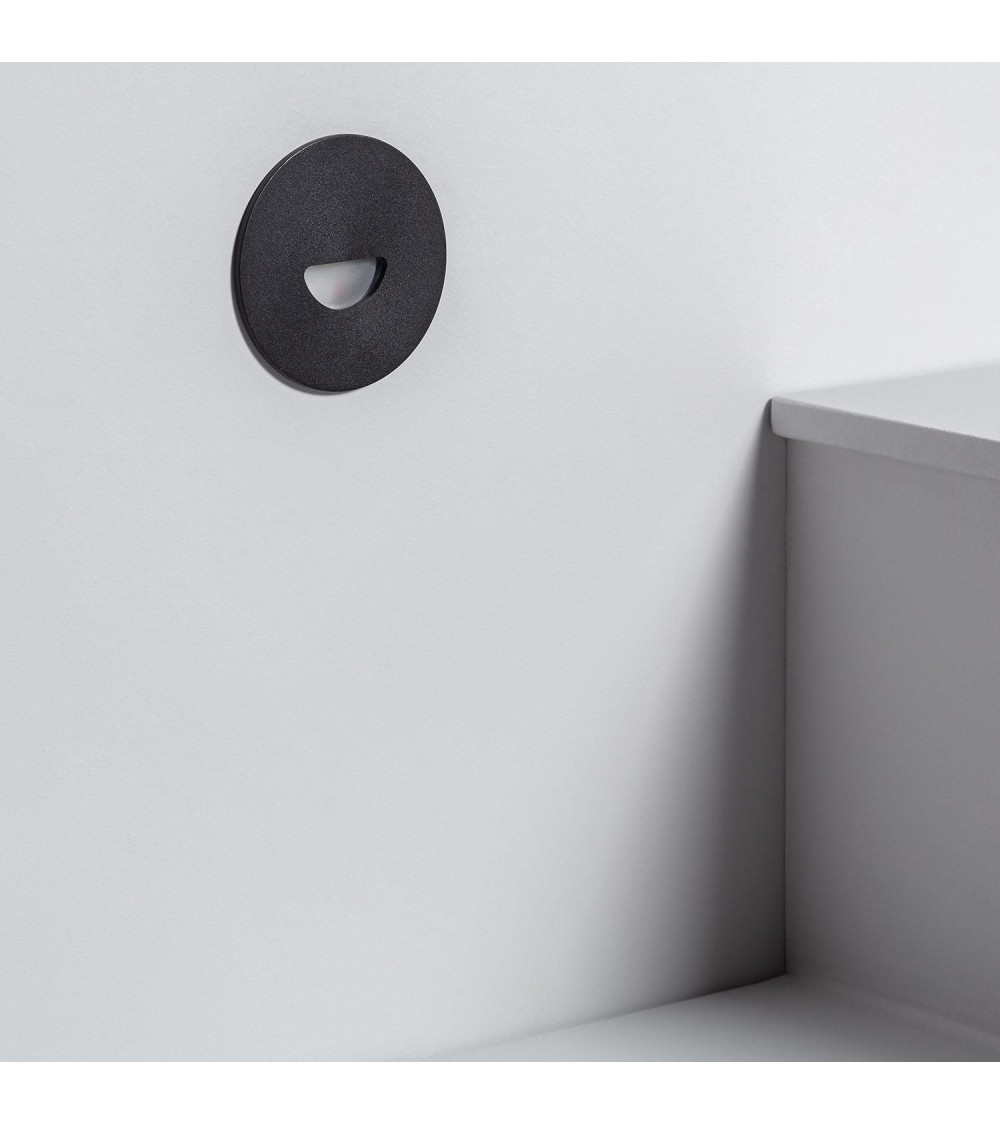 Balise Murale Extérieure LED 2W Encastrable Aluminium Ronde Noir Guell - 87218 - vue 1