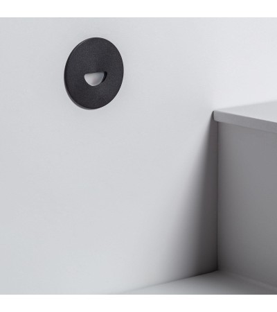 Balise Murale Extérieure LED 2W Encastrable Aluminium Ronde Noir Guell - 87218 - vue 3