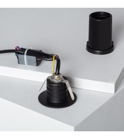 Balise Murale Extérieure LED 2W Encastrable Aluminium Ronde Noir Guell - 87218 - vue 7