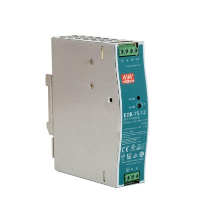 Alimentation 12V DC 75W 6.3A MEAN WELL EDR-75-12 pour Rail DIN