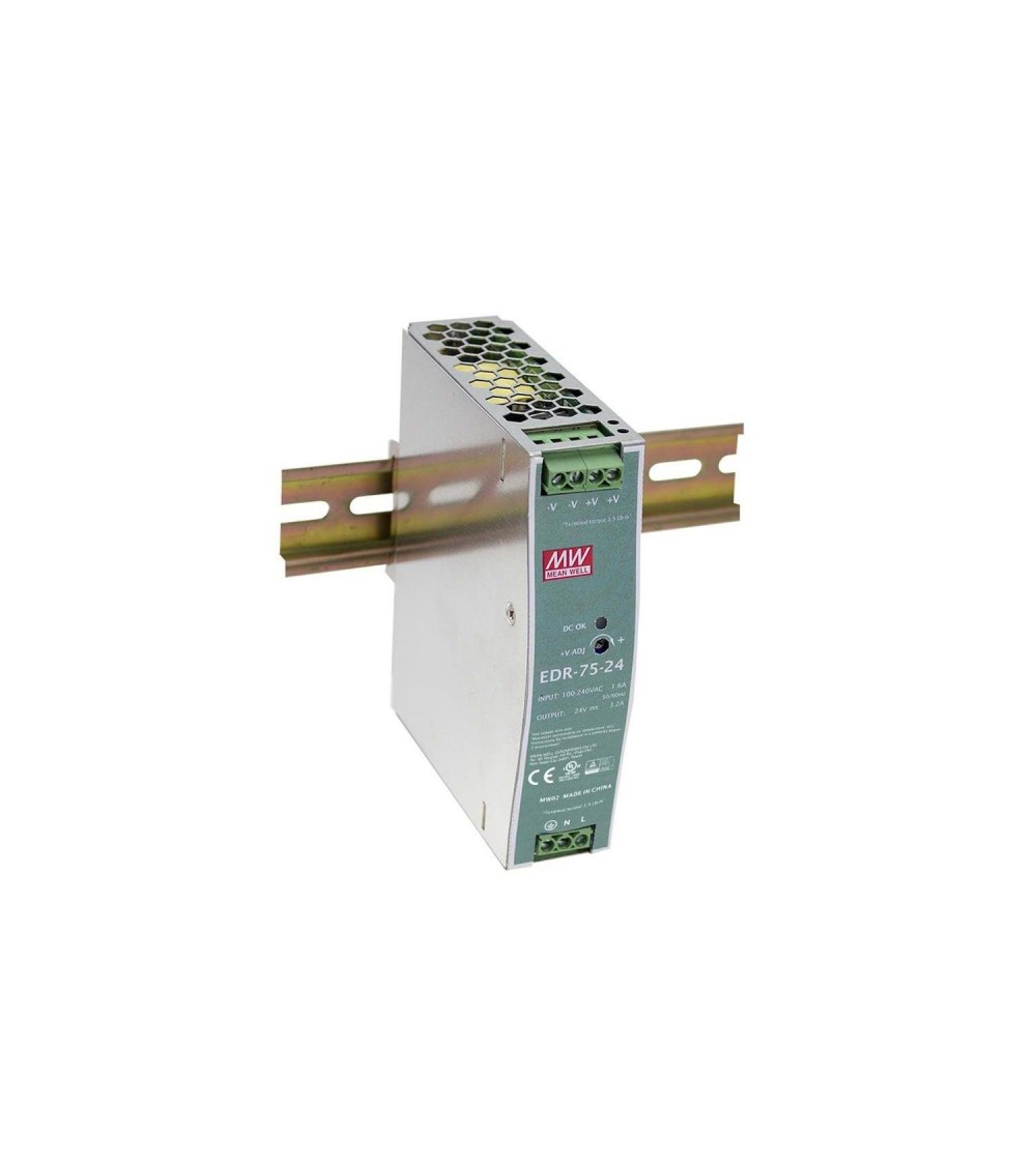 Alimentation 24V DC 75W 3.2A MEAN WELL EDR-75-24 pour Rail DIN - 76268 - vue 1