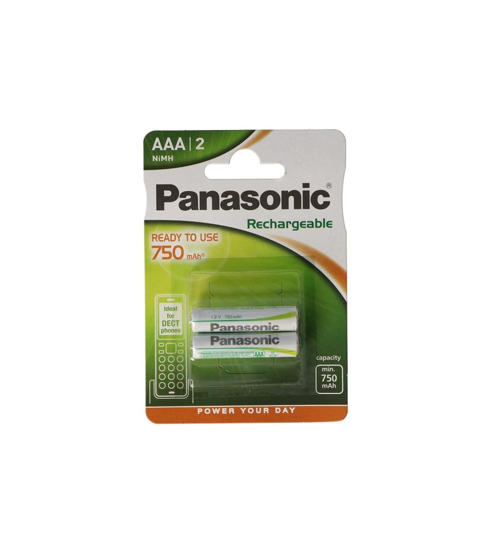 Blister 2 Piles Rechargeables 1.5V AAA PANASONIC HHR-4MVE/2BD pour Téléphones Sans Fil - 94617 - vue 1