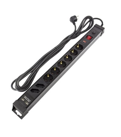 Bloc Multiprises 6 Prises Type F Schuko EU Protecteur de Surtensions + 2 Prise Type C+ 2USB 5m