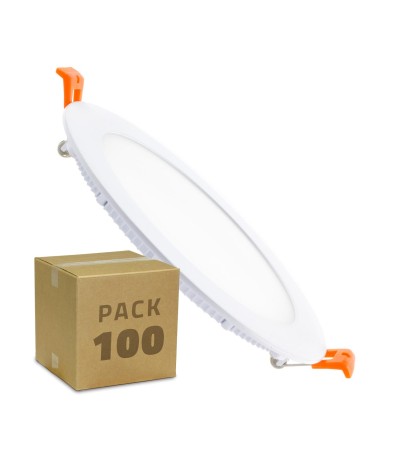 Boîte de 100 Dalles LED 12W Ronde Extra-Plate Blanc Chaud Coupe à˜ 155mm