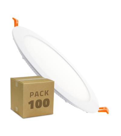 Boîte de 100 Dalles LED 18W Ronde Extra-Plate Blanc Chaud Coupe à˜ 205mm
