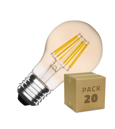 Boîte de 20 Ampoules LED E27 Dimmable Filament Gold Classic A60 6W Blanc Neutre