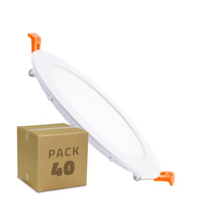 Boîte de 40 Dalles LED 12W Ronde Extra-Plate Blanc Chaud Coupe à˜ 155mm
