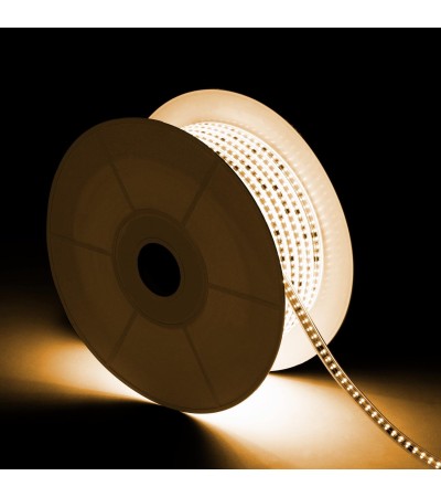 Ruban LED Dimmable 220V SMD Auto-redressement 120 LED/m BOBINE 50m 10W/m 1000lm/m Largeur 12mm Coupe 10cm IP65