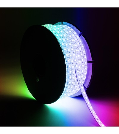 Ruban LED RGB 220V SMD 60 LED/m BOBINE 50m 15W/m SILICONE FLEX Largeur 12mm Coupe 100cm IP67