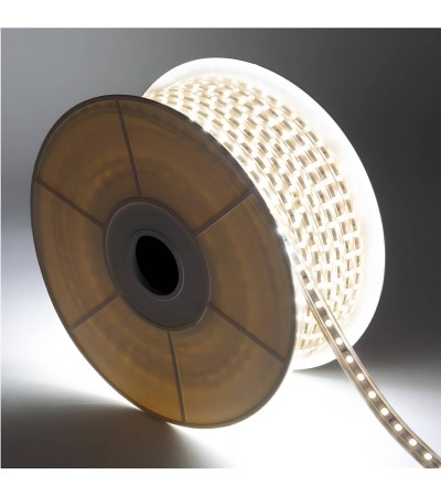 Bobine LED 220V AC 100LED/m 50m Blanc Chaud IP67 50m Largeur 14mm Coupe tous les 25cm