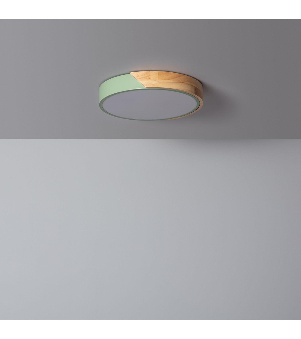 Plafonnier LED Rond Bois 18W CCT Sélectionnable Semi-Dari Ø320 mm - 71573 - vue 3