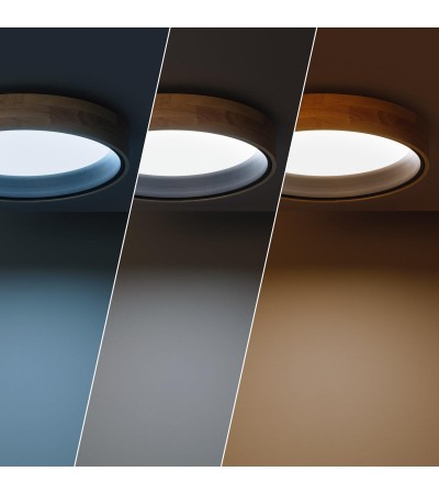 Plafonnier LED Rond Bois 20W CCT Sélectionnable Dari Ø470 mm - 71565 - vue 7