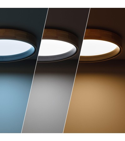 Plafonnier LED Rond Bois 30W CCT Sélectionnable Dari Ø570 mm - 71569 - vue 6