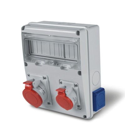 Coffret Électrique 11 Modules DIN 2 Prises 3P+N+T 16A + 2 Prises type F IP44 Enerbox SCAME